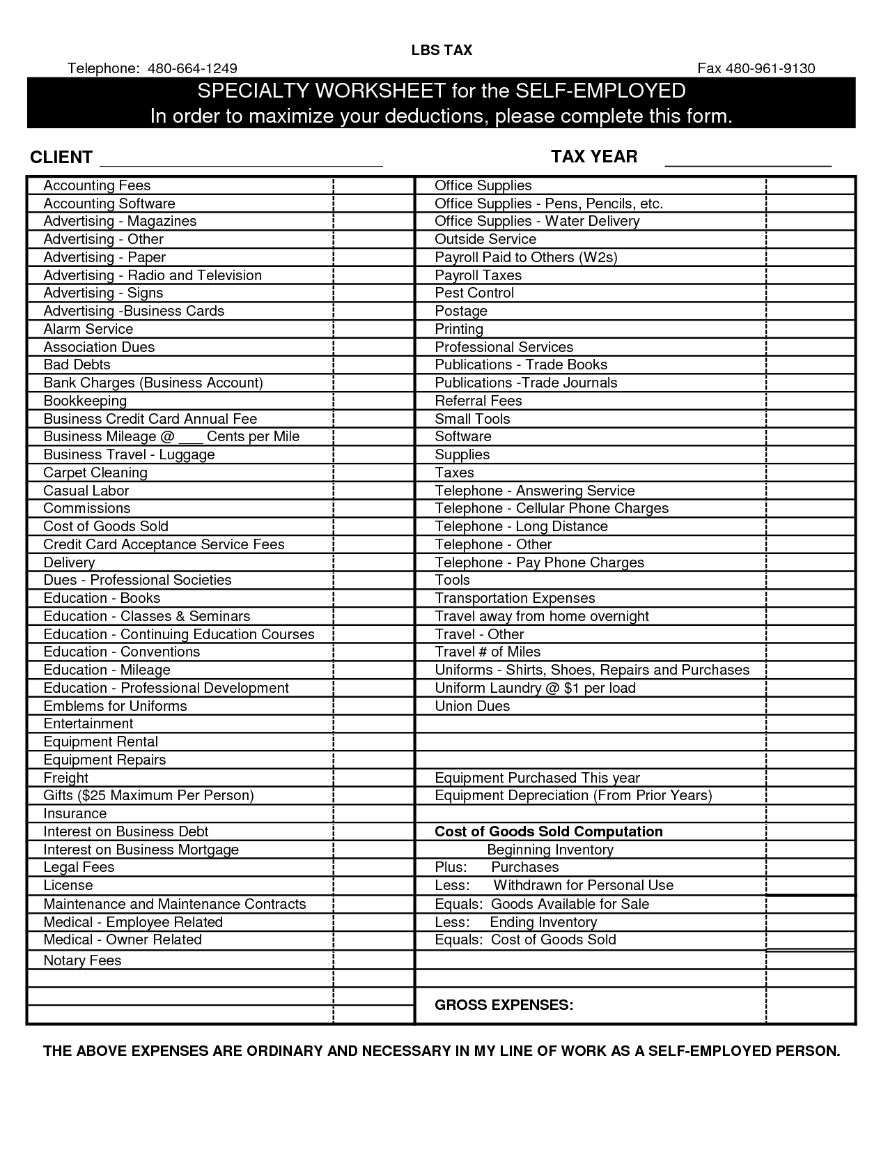 Home Office Expense Worksheet â Ronhall76